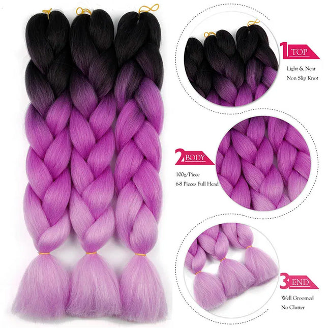 24 Inches Synthetic Braiding Hair Jumbo BraidOmbre Jumbo Hair Extension For Women DIY Hair Braids Purple Pink  Yellow Gray Lihu