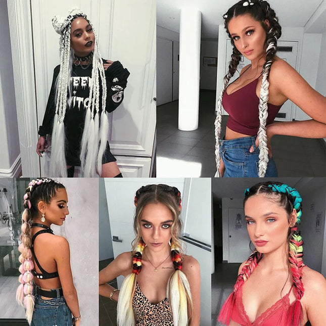 24 Inches Synthetic Braiding Hair Jumbo BraidOmbre Jumbo Hair Extension For Women DIY Hair Braids Purple Pink  Yellow Gray Lihu
