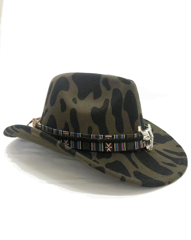 2021 cowboy hat jazz cow pattern curved edge monochrome knight felt hat for men and women with big eaves шапка мужская