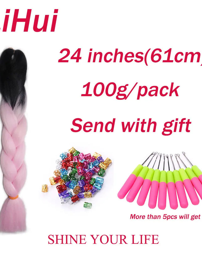 24 Inches Synthetic Braiding Hair Jumbo BraidOmbre Jumbo Hair Extension For Women DIY Hair Braids Purple Pink  Yellow Gray Lihu