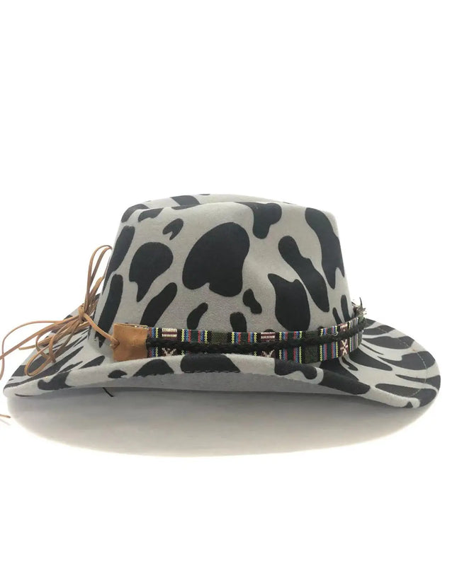 2021 cowboy hat jazz cow pattern curved edge monochrome knight felt hat for men and women with big eaves шапка мужская