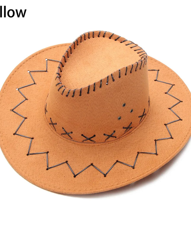 Western Cowboy Hat for Men Women Kids Fedora Outdoor Wide Brim Faux Leather Summer Wide Brim Beach Travel Cap Black White Pink