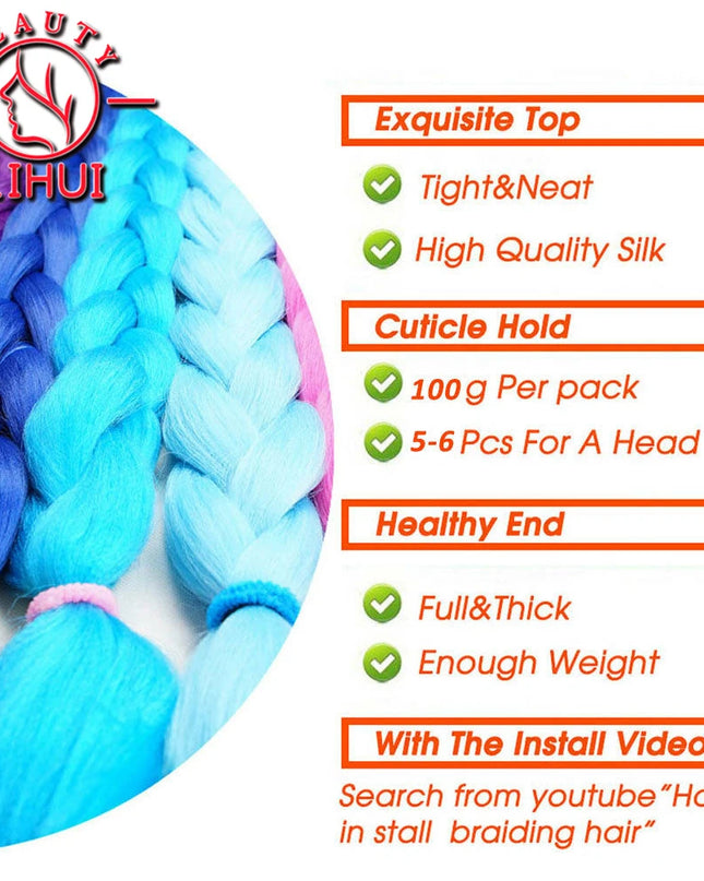24 Inches Synthetic Braiding Hair Jumbo BraidOmbre Jumbo Hair Extension For Women DIY Hair Braids Purple Pink  Yellow Gray Lihu