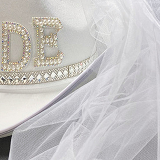 Bride Cowgirl Hat with Veil Novelty Cowboy Hat Summer Beach Hat Cowgirl Hat with Long Veil Western Fancy Dress Accessory