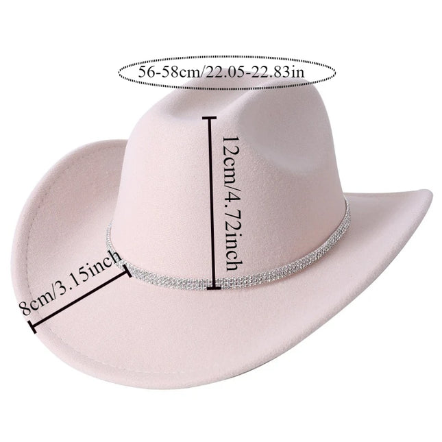 Fashion Rhinestone Girls Cowboy Hat for Women and Men with Shapeable Wide Brim - Felt Cattleman Western Cowgirls Hats Party Hat