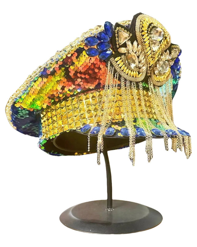 2025 Bling Captain Hat Rhinestone Captains Hat for Men Steampunk Handmade Burning Man gorras para hombres Army Military Cap