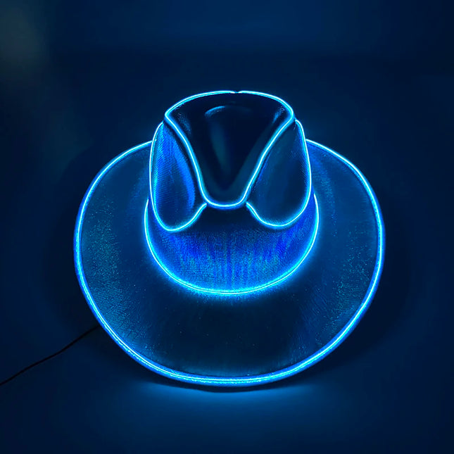 LED Western Cowboy Hat Cowgirl Hat Retro EL Wire Light Brim Jazz Top Hat Bride Cowboy Hat Cosplay Cowboy Costume For Women Men