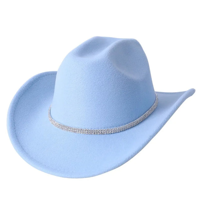 Fashion Rhinestone Girls Cowboy Hat for Women and Men with Shapeable Wide Brim - Felt Cattleman Western Cowgirls Hats Party Hat