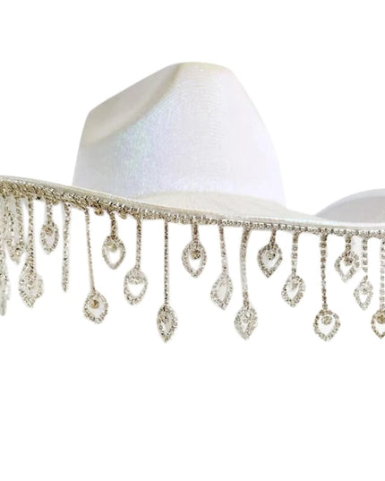 Rhinestones Tassels Hat for Women Teens Girl Breathable Wide Brim BeachSun Hat Music Festival Hat Bachelorette Party Cap