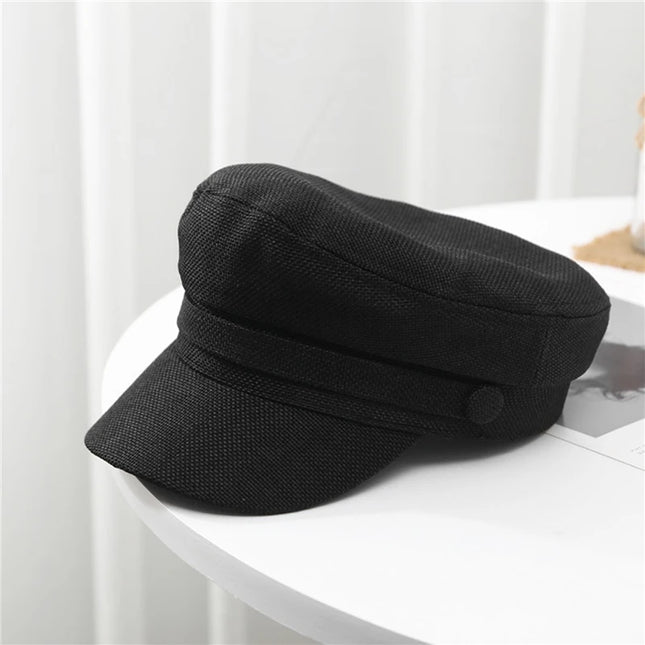Fashion Women Men Military Hat Spring Autumn Sailor Hats Black Ladies Beret Caps Flat Top Captain Cap Travel Cadet Octagonal Hat