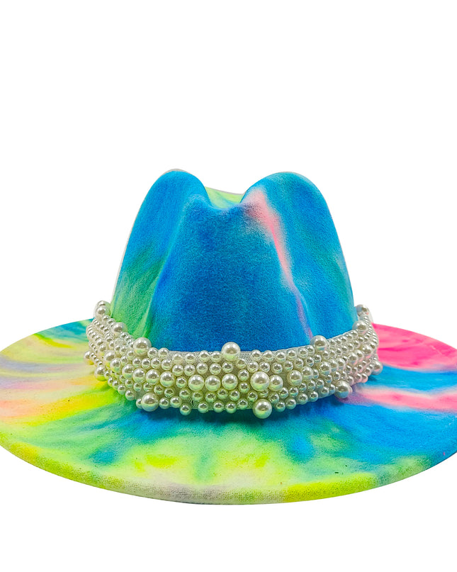 bulk price fedora hat for women Tie dyed hat   3d painted felt hat party hat model photo wide brim panama cap unisex cap