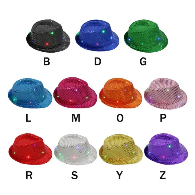 New Colorful Led Luminous Jazz Hat Party Carnival Light Up Sequin Hat Adult Glitter Festival Dress Up Cap For Men Women