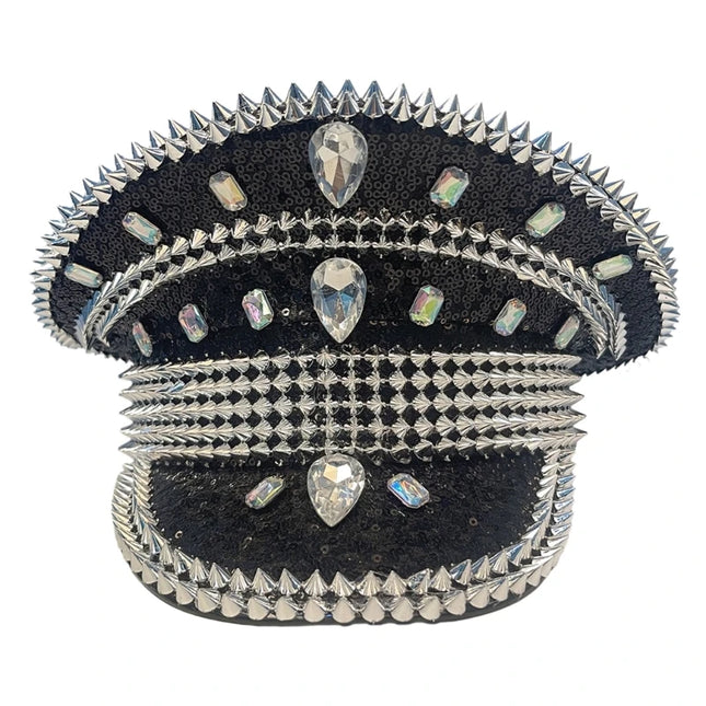 Women Wedding Bride Hat Queen Luxury Rhinestone Hat Punk Rivet Acrylic Gemstone Hat Hen Festival Birthday party Hat