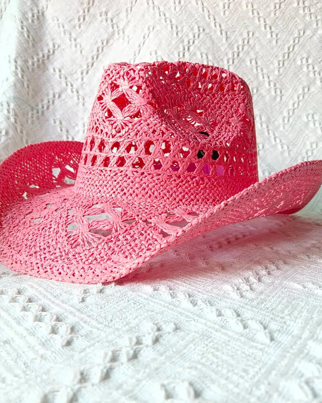 New Purple 2024 Cowboy Straw Hat Hand-woven Hollow Men's and Women's Summer Sun Hat Jazz Straw Hat Western Cowboy Hat sombrero