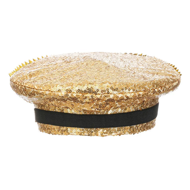 Corzzet Luxury Silver Sequined & Diamonds Club Party Rave Rock Cosplay Accessories Steampunk Military Hat Masquerade Costumes