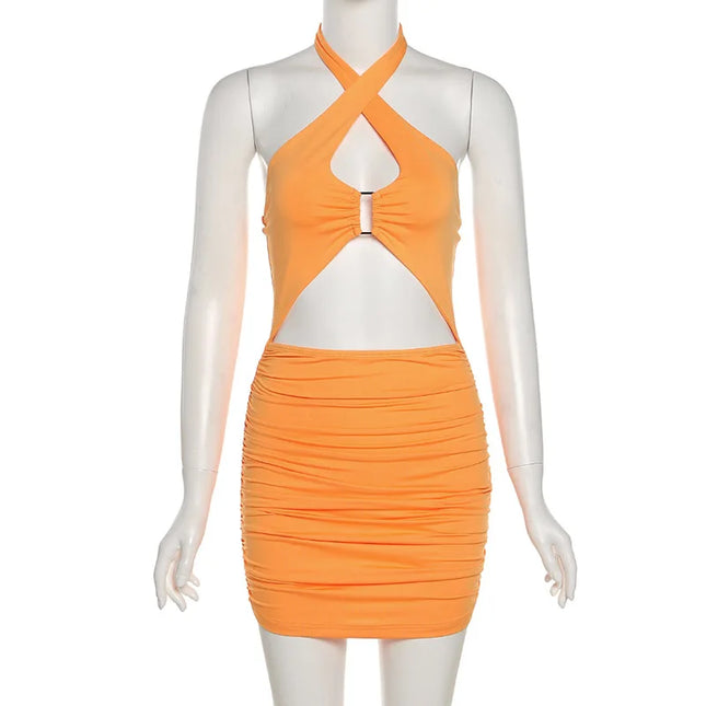 2023 Summer Party Dresses Sexy Elegant Dresses For Women Solid Casual Dress Women Pencil Mini Halter Sleeveless Hollow Dress