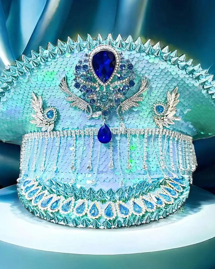 Sequined Bridal Navy Hat, Sky Blue, Rhinestone Blue, Stud, Bachelorette Parties, Bars, Adult Parties, Ladies Party，Music Party