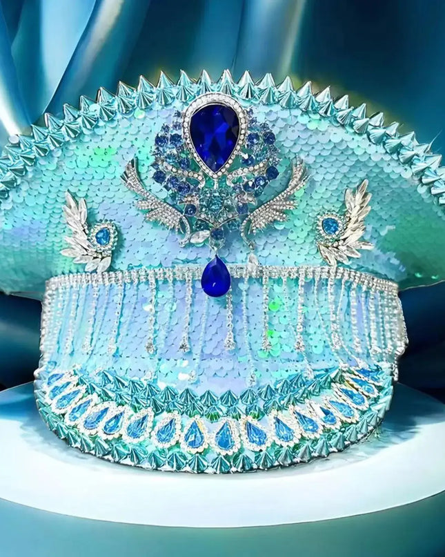 Sequined Bridal Navy Hat, Sky Blue, Rhinestone Blue, Stud, Bachelorette Parties, Bars, Adult Parties, Ladies Party，Music Party