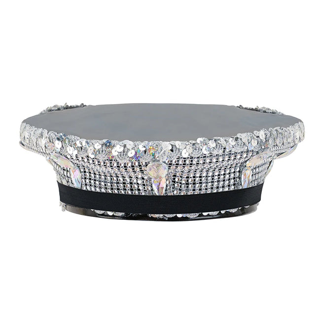 Corzzet Luxury Silver Sequined & Diamonds Club Party Rave Rock Cosplay Accessories Steampunk Military Hat Masquerade Costumes