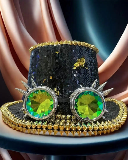 Halloween Hat Steampunk Top Hat Sequin Cap Bridal Hat Festival Music Party Stage Hat Halloween punk rivet Party Magician