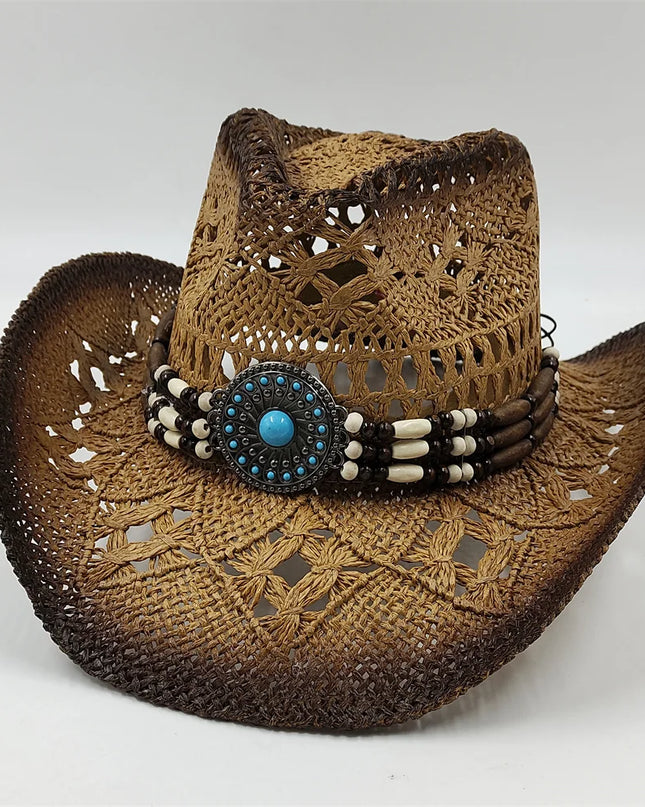 Army Green Camo Cowboy Hat Straw Hat Star Jazz Straw Hat Panama Paper Grass Western United States Cowboy Hat Fashion Travel