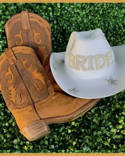 Western Cowboy Hat Bride Letter Stars Letter Western Cowboy Hat Diamond Tiara Cowgirl Cap Costume Cosplay Party Play Dress Up