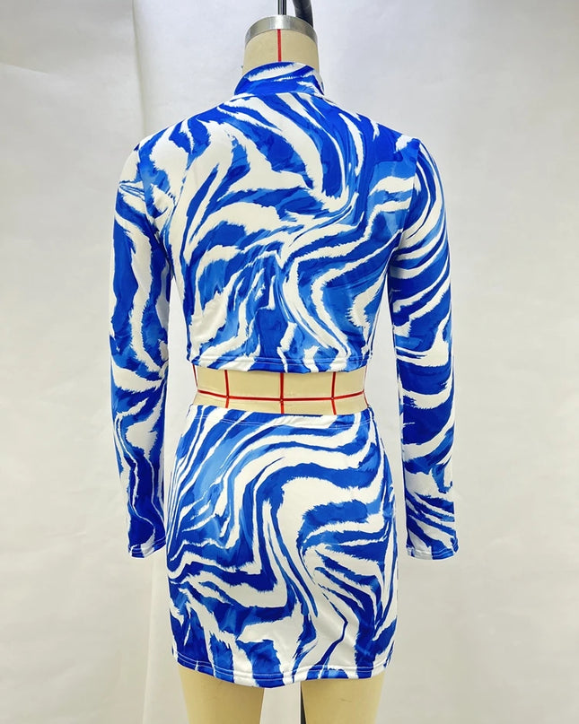 2024 Autumn New Fashionable INS Style Zebra Print Crop Top With Exposed Navel Hip Hugging Short Skirt Set