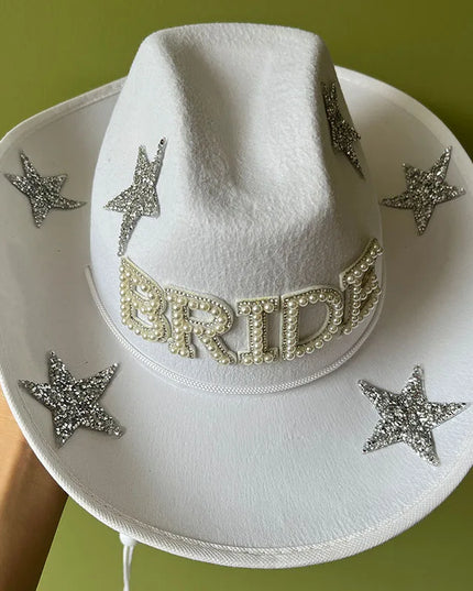 Western Cowboy Hat Bride Letter Stars Letter Western Cowboy Hat Diamond Tiara Cowgirl Cap Costume Cosplay Party Play Dress Up