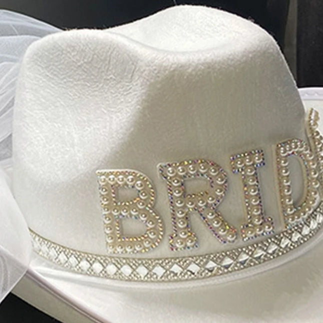 Bride Cowgirl Hat with Veil Novelty Cowboy Hat Summer Beach Hat Cowgirl Hat with Long Veil Western Fancy Dress Accessory