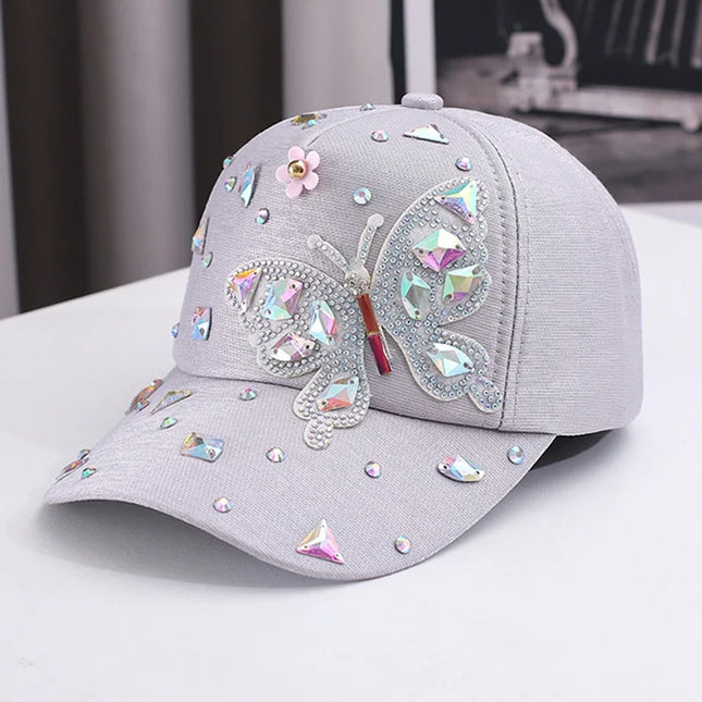 Colorful Rhinestone Butterfly Baseball Cap, Trendy Baseball Cap Sun Hats For Women