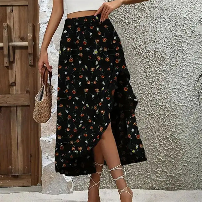 2024 Women's Ruffle Edge Irregular Half skirt Elegant and Elegant Hanging Dress Fashionable Summer New Midi Floral Print Beach