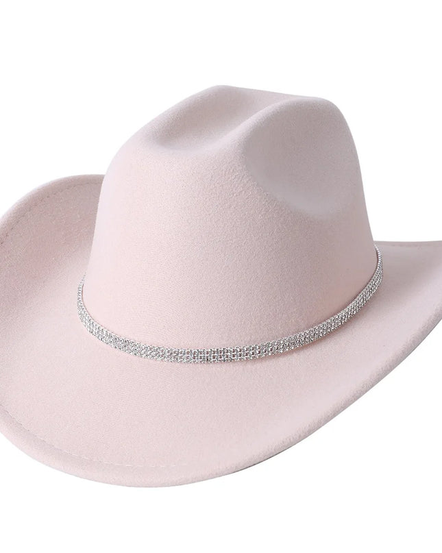 Fashion Rhinestone Girls Cowboy Hat for Women and Men with Shapeable Wide Brim - Felt Cattleman Western Cowgirls Hats Party Hat