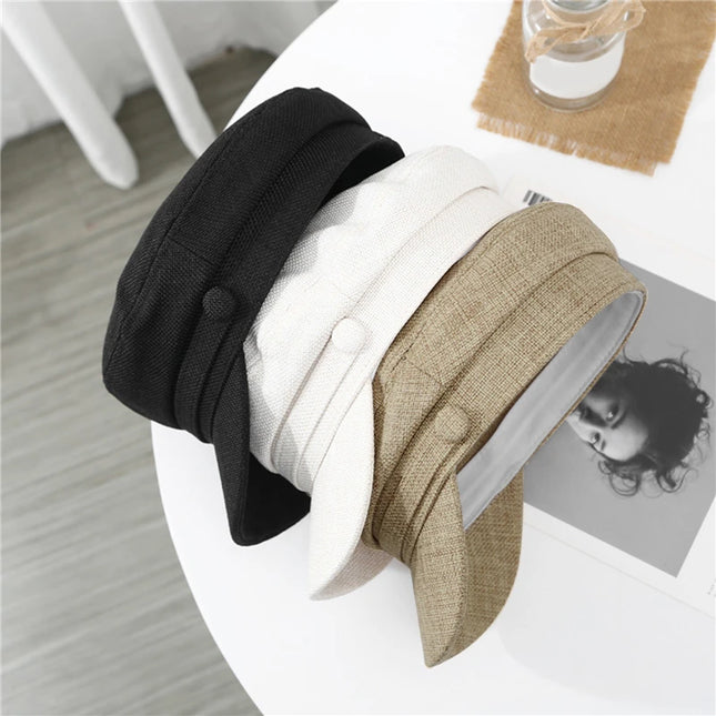 Fashion Women Men Military Hat Spring Autumn Sailor Hats Black Ladies Beret Caps Flat Top Captain Cap Travel Cadet Octagonal Hat
