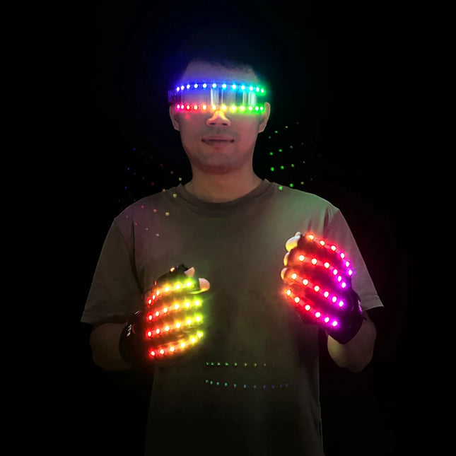 1Set Luminous Glasses Remote Control LED Glasses With Gloves Men Women Party Performence Props Glowing Glasses Festival Supplies