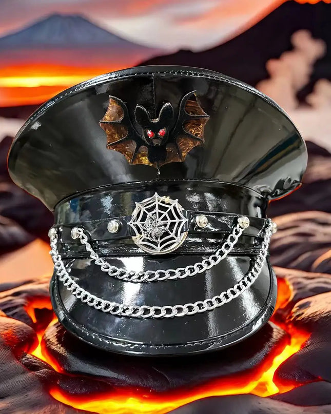 Burning Man Multi-style Black Halloween Steampunk with Chain Spider Web Skull Studded Cap Halloween Hat Hallloween decorations
