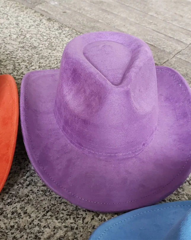Classic Suede Leather 7.5CM Western Cowboy Women's Fedora Hat Men's Church Jazz Hat Fashion Travel Party Hat Denim Hat 2024