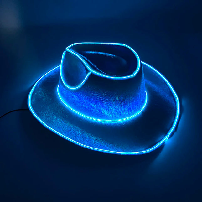 LED Western Cowboy Hat Cowgirl Hat Retro EL Wire Light Brim Jazz Top Hat Bride Cowboy Hat Cosplay Cowboy Costume For Women Men