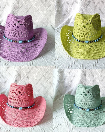 New Purple 2024 Cowboy Straw Hat Hand-woven Hollow Men's and Women's Summer Sun Hat Jazz Straw Hat Western Cowboy Hat sombrero