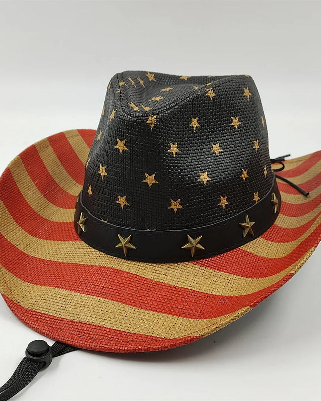 Army Green Camo Cowboy Hat Straw Hat Star Jazz Straw Hat Panama Paper Grass Western United States Cowboy Hat Fashion Travel