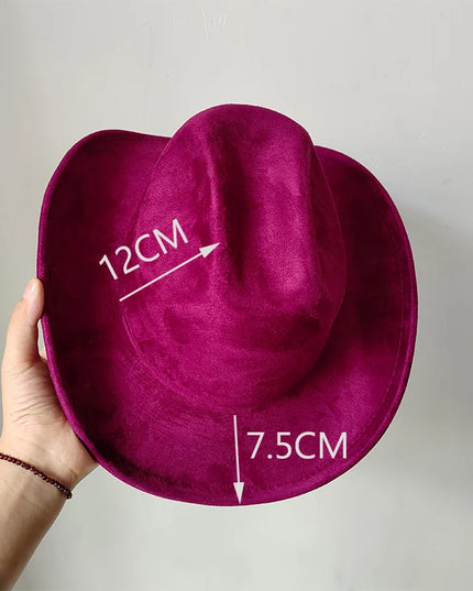 Classic Suede Leather 7.5CM Western Cowboy Women's Fedora Hat Men's Church Jazz Hat Fashion Travel Party Hat Denim Hat 2024