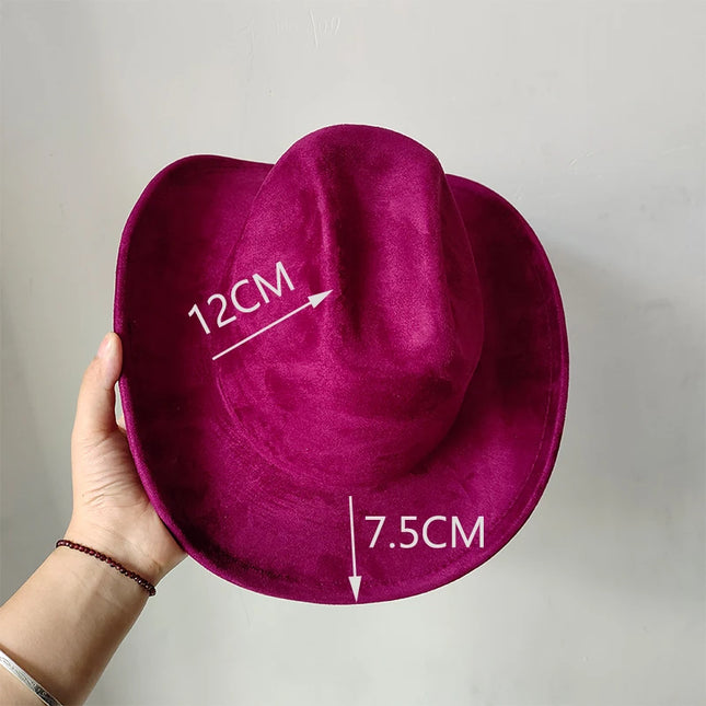 Classic Suede Leather 7.5CM Western Cowboy Women's Fedora Hat Men's Church Jazz Hat Fashion Travel Party Hat Denim Hat 2024
