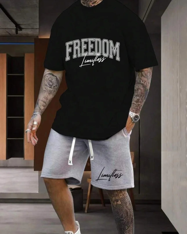 2 Piece Set Summer Men's Daily T-shirt And Beach Shorts Set Outdoor Casual Men's Short Sleeves Street Style Men's Shorts
