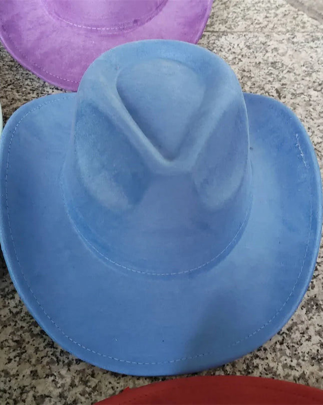 Classic Suede Leather 7.5CM Western Cowboy Women's Fedora Hat Men's Church Jazz Hat Fashion Travel Party Hat Denim Hat 2024