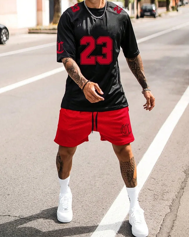 2 Piece Set Summer Men's Daily T-shirt And Beach Shorts Set Outdoor Casual Men's Short Sleeves Street Style Men's Shorts