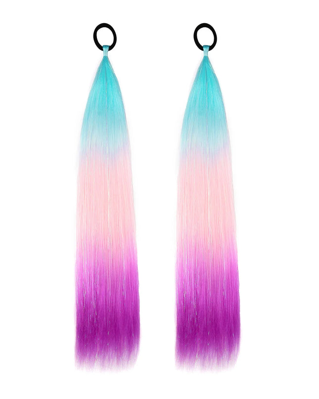 2pcs Synthetic Hair Extensions Ombre Braid Ponytail Blend Hair Tinsels with Hair Tie Crazy Hair Day Accessories For Women Girls