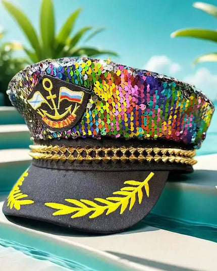 Stylish Navy Party Hat with Sequins and Gold Studs, Suitable for Bachelorette Parties, Bars, Music Festivals