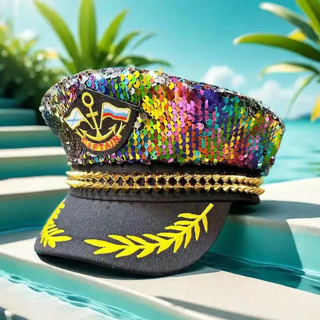 Stylish Navy Party Hat with Sequins and Gold Studs, Suitable for Bachelorette Parties, Bars, Music Festivals