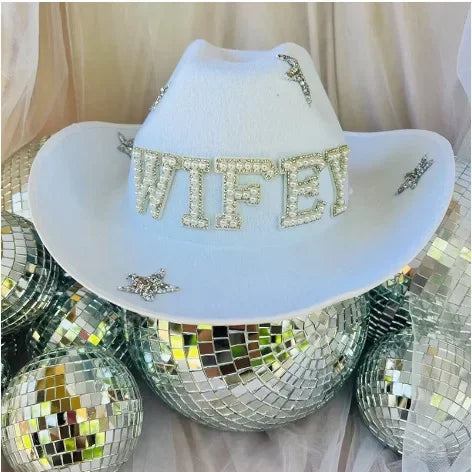 Western Cowboy Hat Bride Letter Stars Letter Western Cowboy Hat Diamond Tiara Cowgirl Cap Costume Cosplay Party Play Dress Up