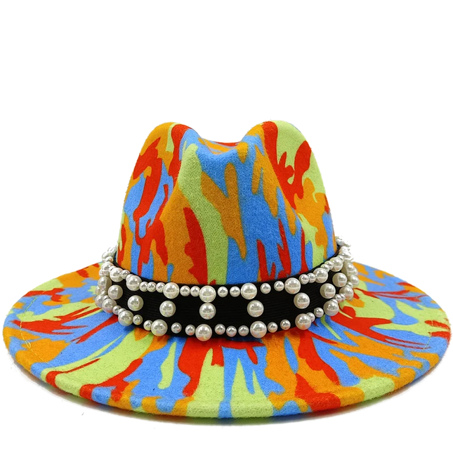 bulk price fedora hat for women Tie dyed hat   3d painted felt hat party hat model photo wide brim panama cap unisex cap