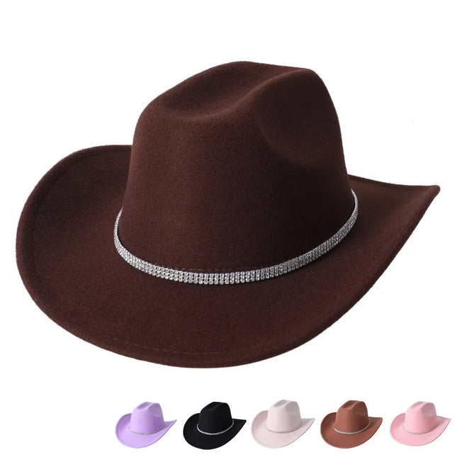 Fashion Rhinestone Girls Cowboy Hat for Women and Men with Shapeable Wide Brim - Felt Cattleman Western Cowgirls Hats Party Hat